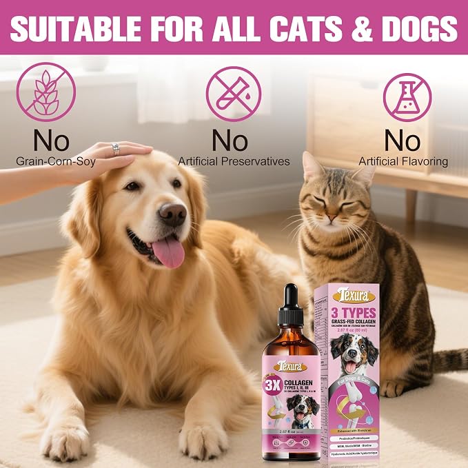 Grass-Fed Hydrolyzed Liquid Collagen for Dogs & Cats | Collagen Supplements for Dogs, Daily Nutritional Support for Healthy Hip, Joint, Skin & Coat, Dropper Supplement for Pets of All Ages