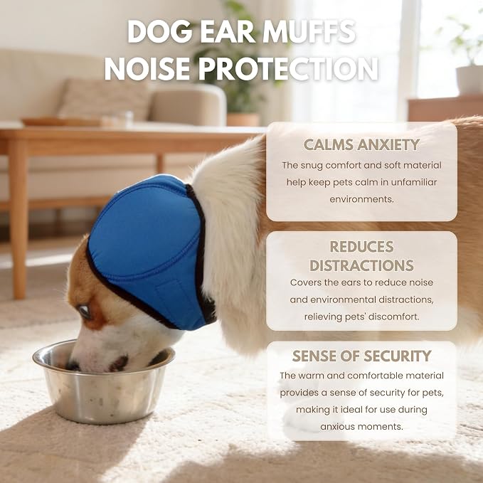 Waterproof Dog Ear Covers for Bathing,Hematoma,Drying,No Shake Ear Wraps for Dogs Ear Muffs Noise Protection Anxiety Relief,Adjustable Dog Calming Hoodie Shower Cap for Grooming(Blue,S)