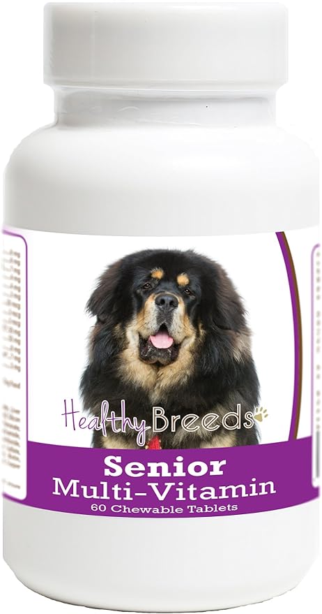 Healthy Breeds Senior Multi-Vitamin for Tibetan Mastiff - OVER 200 BREEDS - Veterinarian Formulated Daily Dietary Chewable Tablet - 60 Chews