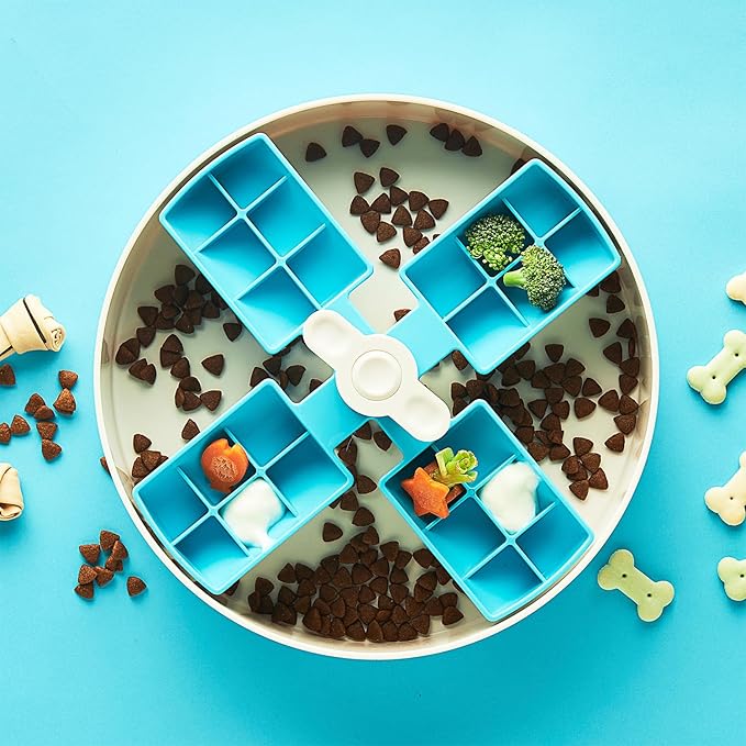 PetDreamHouse Spin Interactive Slow Feeder Bowl for Dogs - Windmill - Skill Level: Easy - Fun and Healthy Feeding with Movable, Adjustable Center Puzzle Piece for All Dogs and Food Types