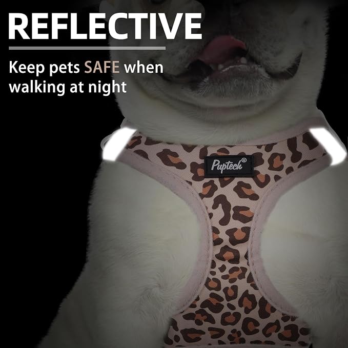 PUPTECK Dog Harness and Leash Set for Small Medium Dogs No Pull Step-in Soft Mesh Puppy Cat Vest Harnesses Reflective at Night, Brown Leopard Print, M