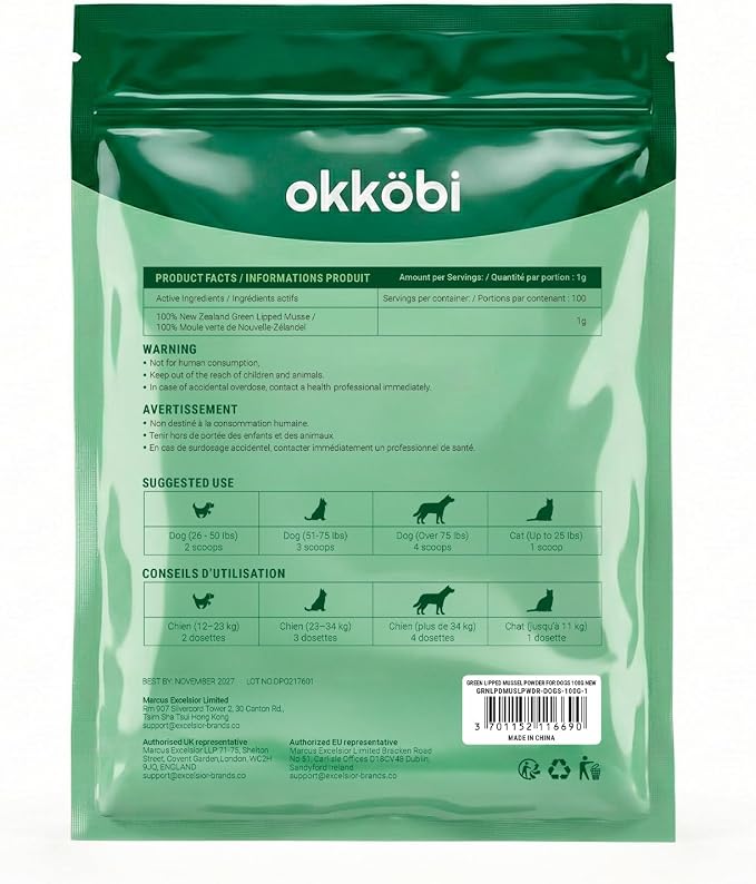 Green Lipped Mussel Powder for Dogs & Cats - 100% New Zealand - 100g - Natural Hip & Joint Support Supplement - Rich in Omega-3, Glucosamine & Chondroitin - Single Ingredient Food Topper
