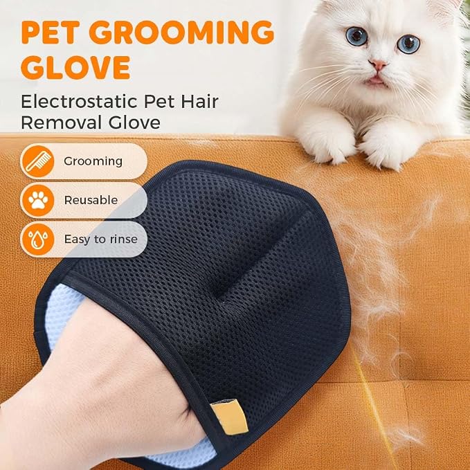 Pet Hair Removal Glove for Cats & Dogs, 2026 New Pet Hair Remover for Laundry, Reusable Electrostatic Pet Hair Remover Gloves (Black+Blue)