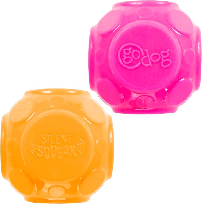 goDog 2-Pack Silent Squeak Ball Dog Toy Set, for Light to Moderate Chewers - Orange/Pink, 2-Pack