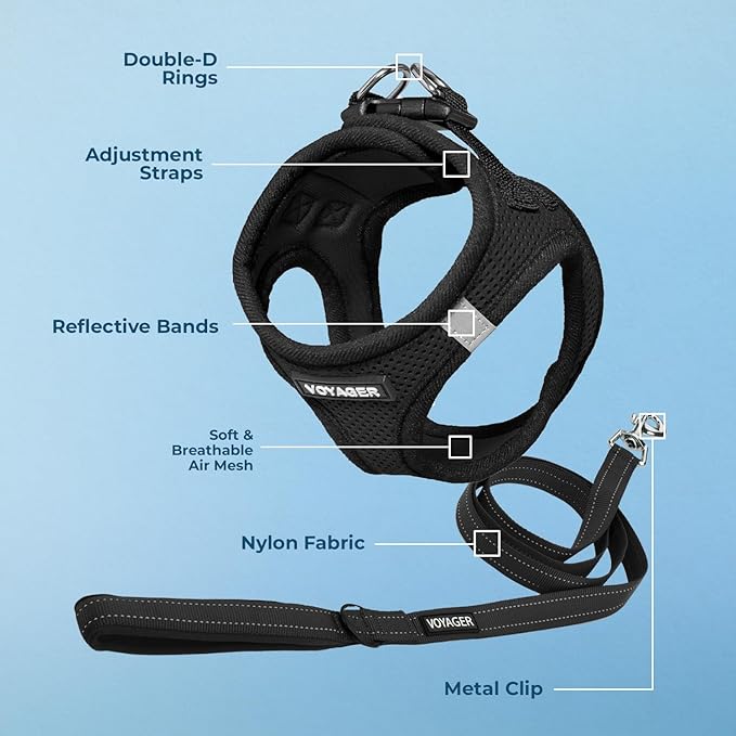 Best Pet Supplies Voyager Step-in Air All Weather Mesh Harness and Reflective Dog 5ft Leash Combo with Neoprene Handle, for Small, Medium and Large Breed Puppies - Black, Small