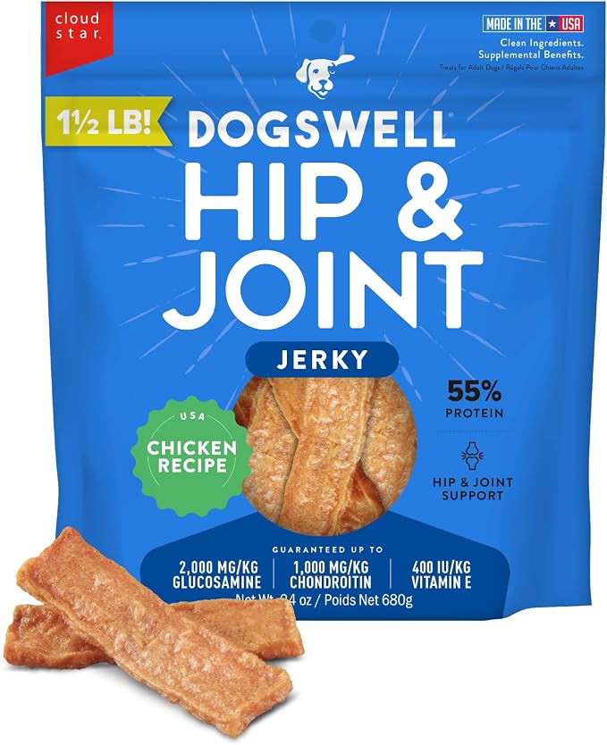 DOGSWELL Hip & Joint Jerky Dog Treats, Chicken Breast, 24 oz. Pouch