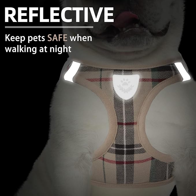 PUPTECK Adjustable Dog Harness Collar and Leash Set Step in No Pull Pet Harness for Small Medium Dogs Puppy and Cats Outdoor Walking Running, Soft Mesh Padded Reflective Vest Harnesses, Beige XL