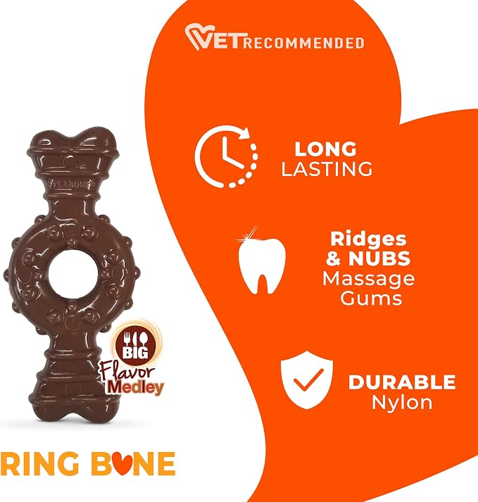 Nylabone Power Chew Ring Bone Dog Chew Toy, Flavor Medley, X-Small | Durable chew toys, long lasting, discourages destructive chewing, teeth-cleaning textures, for dogs up to 15 lbs