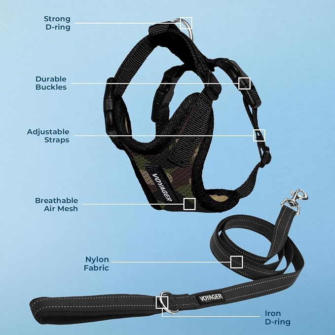 Best Pet Supplies Voyager Step-in Lock Pet Harness w Reflective Pet Leash Combo Set with Neoprene Handle 5ft - Supports Small, Medium and Large Breed Puppies/Cats - Army/Black Trim, XS