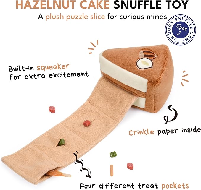 CHEWFFON Dog Interactive Toy, Puzzle Snuffle Hazelnut Cake for Enrichment | Plush Nose Work, Cognitive Challenge, Squeaky & Crinkle, Hidden Treat, to Keep Them Busy, for Small Medium Dogs