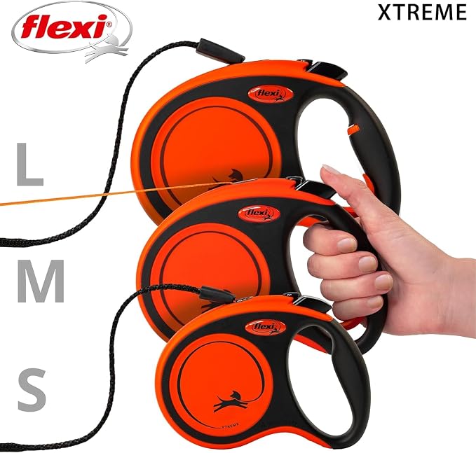 FLEXI® Xtreme Tape Retractable Dog Leash, Small, 16 ft - Orange/Black | German engineered, original flexi leash, durable quality for dogs up to 44 lbs, tangle-free, walking, reliable brake system
