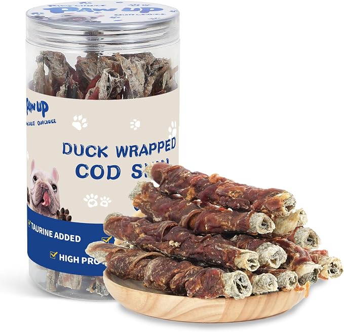 PAWUP Dog Treats, Duck Wrapped Cod Skin Rolls, 12.5 oz (12-15 Count)