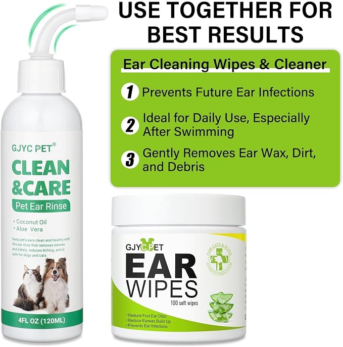 Ear Cleaner for Dogs and Cats with Flexible Long Tube, 4 oz