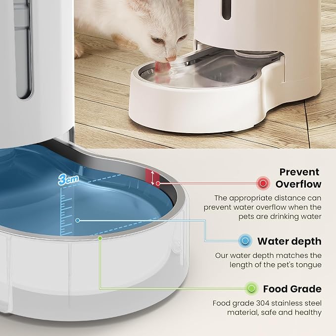 CZPET Dog Water Bowl Dispenser 7L, Wider Mouth & Upgraded Brush for Easy Cleaning Automatic Cat Gravity Refilling Waterer with Removable Stainless Steel Bowl, Large Drinking Area for Multi-Pet (White)