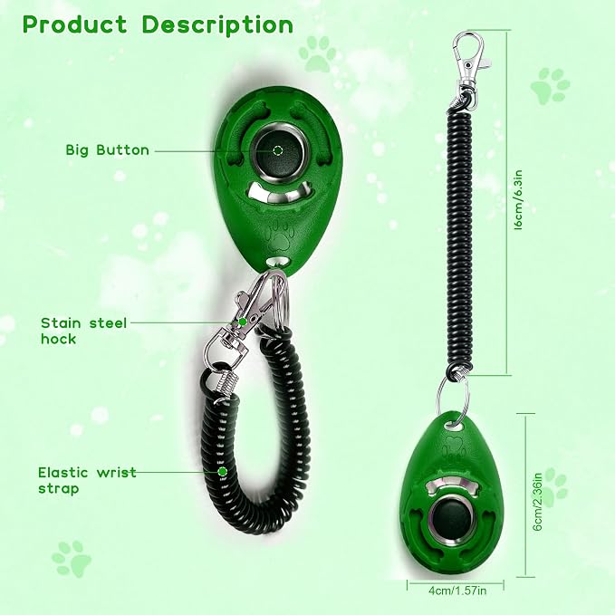 Pet Training Clicker with Wrist Strap, Black & Deep Green & Tangerine & Yellow