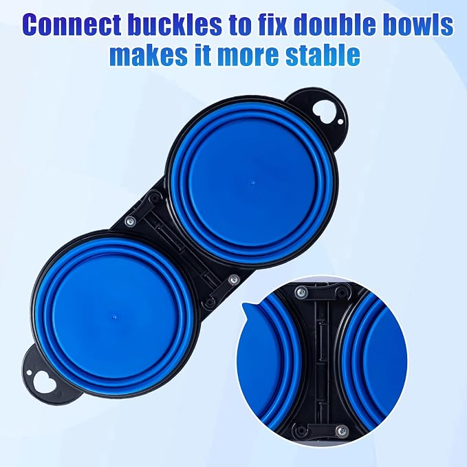 SLSON Collapsible Dog Dual Bowls with Lock Clips, Blue