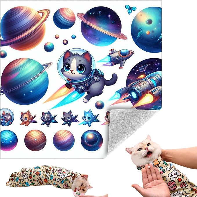 Cat Grooming Wrap, Self-Adherent Soft Cat Blanket to Wrap, Nail Clipping, Anti-Bite, Anti-Scratch, Anti-Escape Calming Wrap (Christmas, 10-13 lbs)