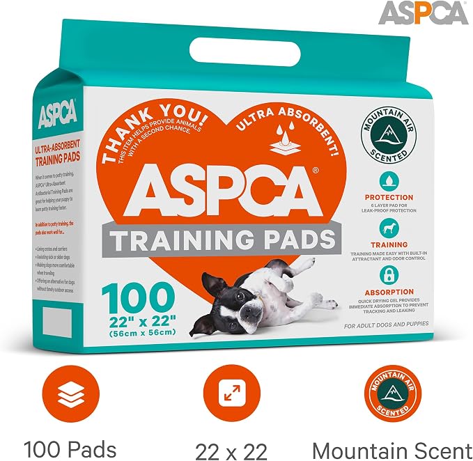 ASPCA - Scented Puppy Pads Extra Absorbent Dog Training Pads for Cats & Dogs Leak-Proof Layers Odor Control & Quick-Dry Non-Slip & Tear-Resistant Travel Friendly Pack of 100 Size 22" x22'