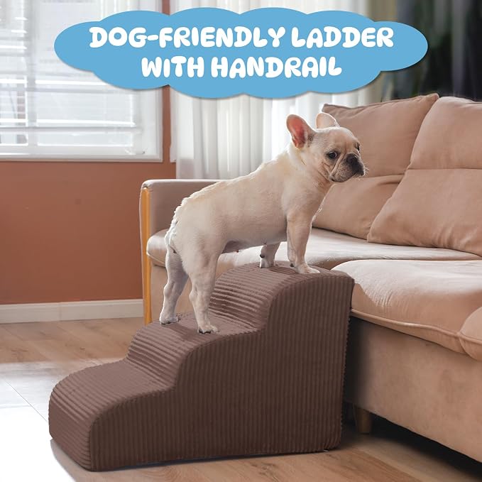 Mesa Lemon Dog Stairs & Steps for High Beds, 2 Steps High Density Foam Waterproof Dog Ramp for Small Dogs and Cats, Pet Stairs with Washable Cover for Bed, Couch, Sofa and Car, Coffee (H: 11.8")
