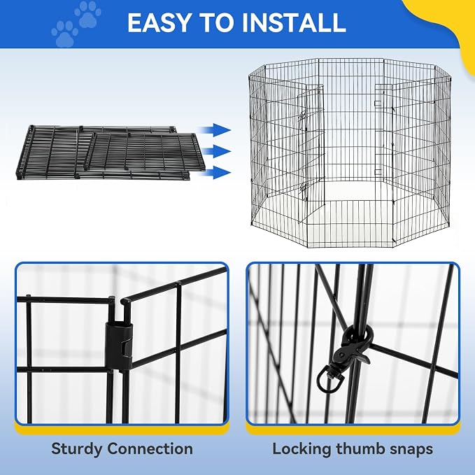 Pet Playpens for Dogs, Foldable Metal Wire Pet Fence Barrier, 8 Panels 48(H) Inches High with Door Exercise Pet Dog Pen, Indoor Outdoor Dog Gate for Large, Medium and Small Pets