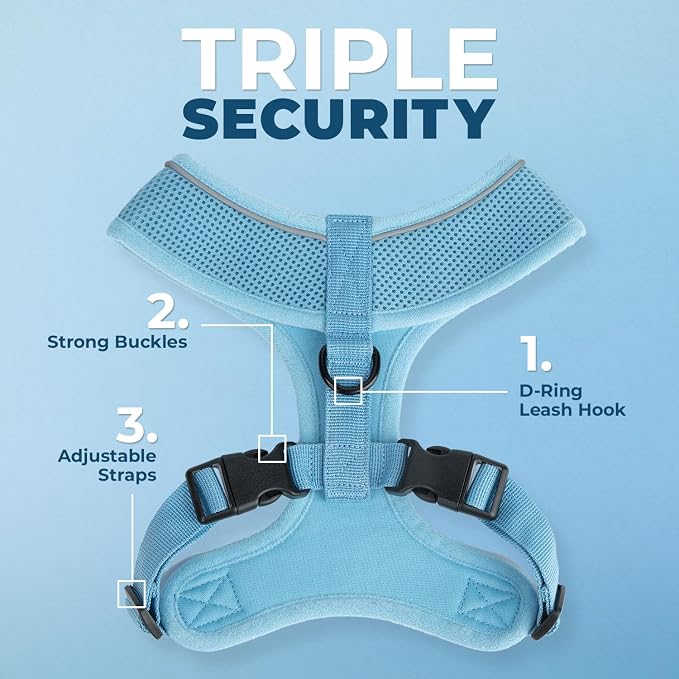 Best Pet Supplies Voyager Aerolite Over the Head Dog Harness, No Pull Breathable Air Mesh Vest, Quick Dry with Reflective Stitching, Adjustable Escape Resistant Harness - Blue, Large