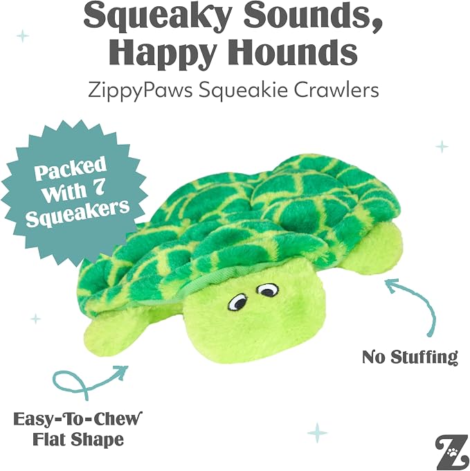 ZippyPaws Squeakie Crawlers for Small, Medium, & Large Dogs - 2 Pack, 10" | No Stuffing Dog Toys to Keep Them Busy, Squeaky Pet Toy for Boredom, Unstuffed Chew Toy, Puppy Products, Turtle & Ladybug
