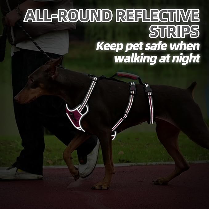 PUPTECK Escape Proof Dog Harness with Padded Handle, No Pull Pet Vest Harness Durable Reflective for Medium Large Dogs Walking Training and Running, Pink, M