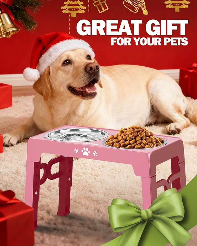 Jovrun Elevated Dog Bowls for Small Medium Large Size Dogs, Non-Slip Dog Feeder with 2 Food Water Bowls, 2-5 Heights Adjustable Raised Bowls Stand