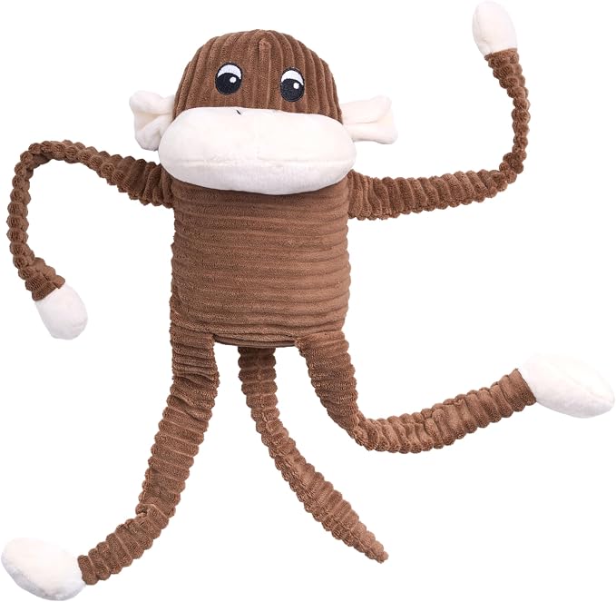 ZippyPaws Crinkle Monkey for Medium-Extra Large Dogs, Extra Large/Brown | Interactive Dog Toys to Keep Them Busy, Squeaky Plush Pet Toy for All Breeds, Contains 1 Squeaker
