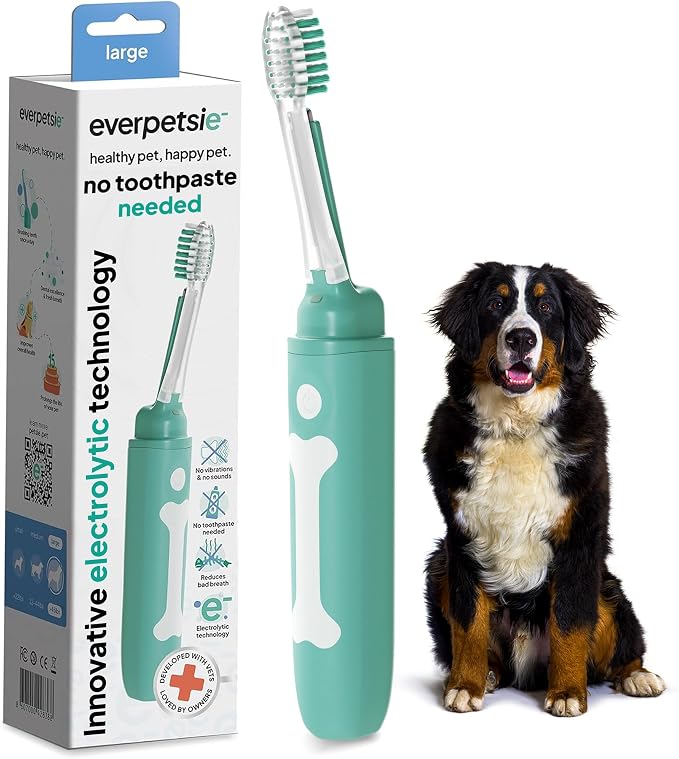 Electric Dog Toothbrush with Innovative Electrolytic Technology - Silent and Gentle Electric Toothbrush for Dogs, Effortless Dog Plaque and Tartar Remover Without a Toothpaste (Large)