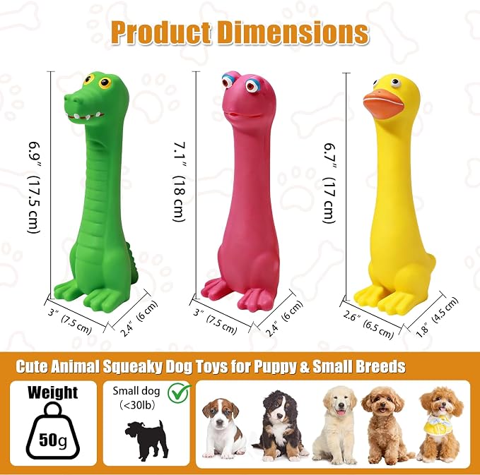 SCHITEC Latex Squeaky Dog Toys, Animal Toy Set for Small Puppies & Medium Breed Dogs, Interactive Puppy Play for Boredom Relief
