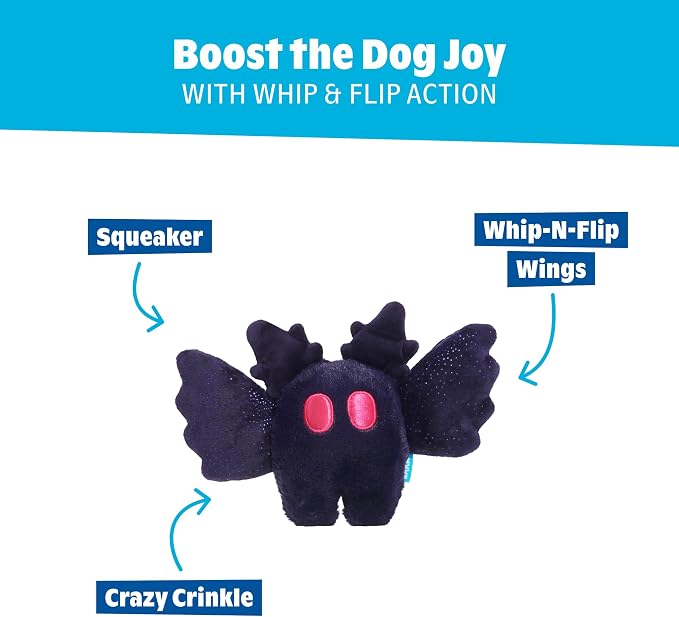 BarkBox Manny Mothman Dog Toy - Toy for Small Dogs | Cryptid Plush Toy with Whip-N-Flip Wings, Squeaker and Crinkle