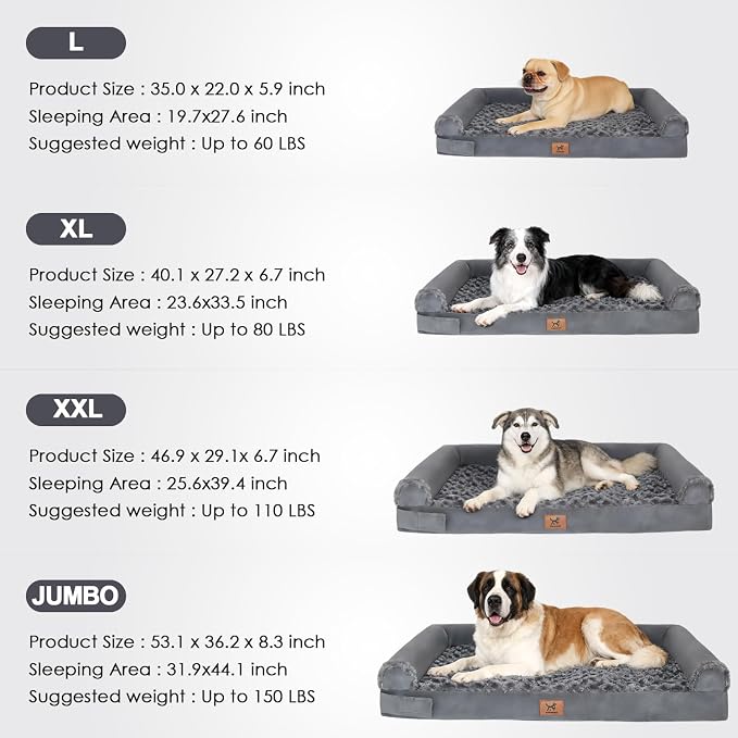 Orthopedic Egg-Crate Foam Sofa Dog Bed - L 35x22in, Dark Gray