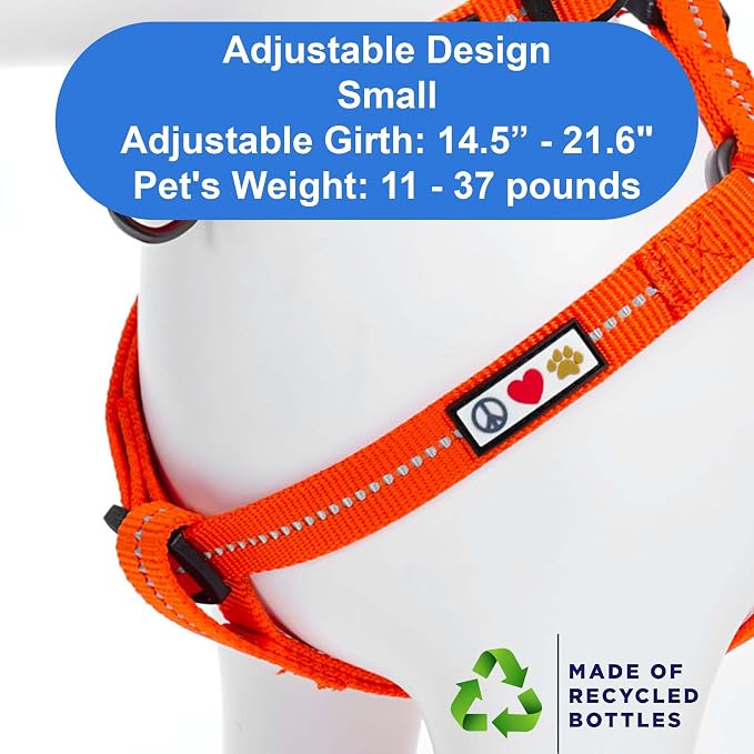 Pawtitas Recycled Reflective Step-in Dog Harness – Adjustable No-Pull Vest for Puppies to Seniors, Safe & Comfortable S Orange