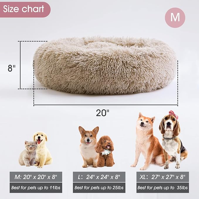 Western Home Calming Donut Cat Bed Small Dog Bed Washable,20" Brown