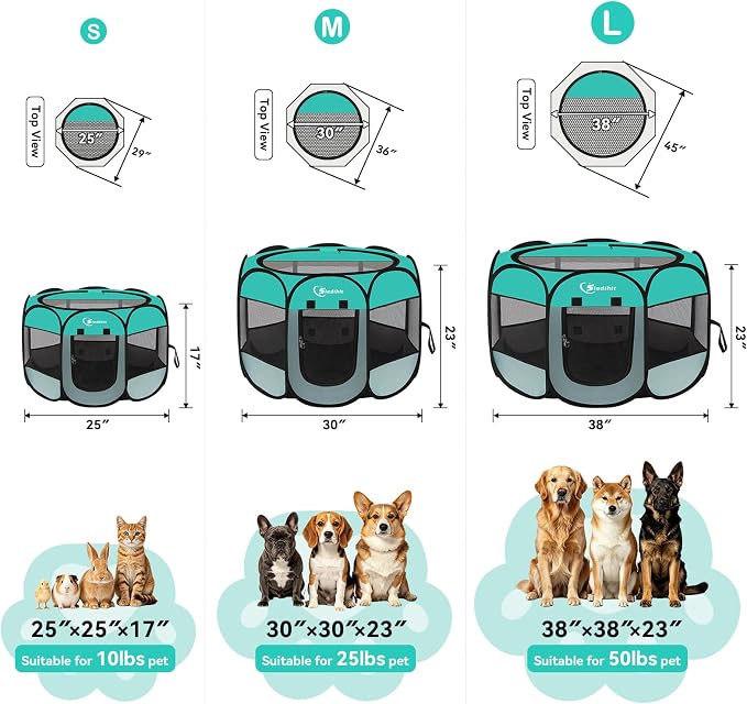 Siedihit Playpen for Small Dog Cat, Dogs Tent Crate Cage Indoor/Outdoor, Portable Pop Up Dog Kennel with Carrying Bag for Rabbits, Removable Top (Green, Small)