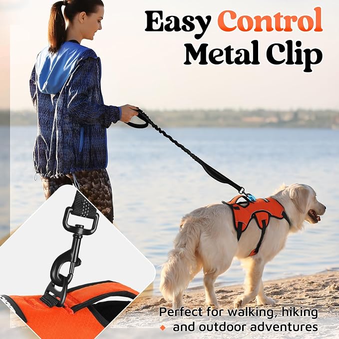 rabbitgoo Escape Proof Dog Harness for Large, No Pull with Lift Handle | No Escape, Full Soft Padded, Reflective Adjustable Vest, Leash Clip for Walking Hiking Training, Orange, Large