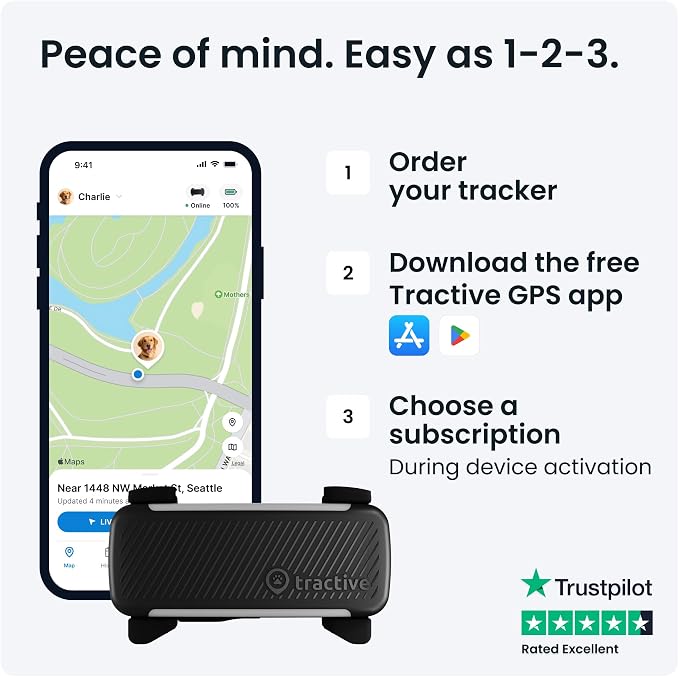 Tractive GPS Dog Tracker (2025 Release) Real-time Pet Location Tracker | Health & Wellness Alerts | Virtual Fence for Dogs | Bark Monitoring (Black w/Pink Cover)