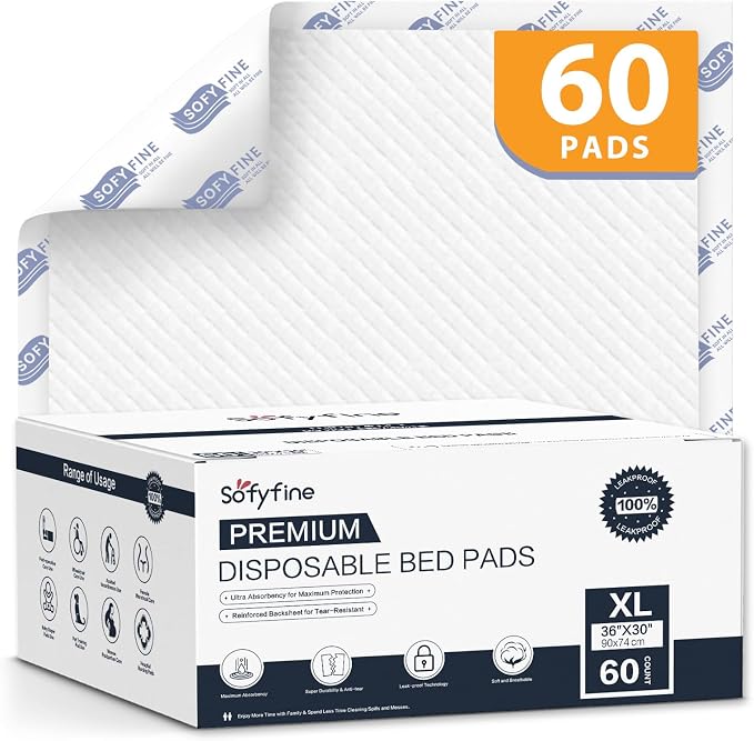SOFYFINE Bundle Total 80 Pads,Tear Resistant Disposable Bed Pads 30"x 36"(60 Count),Extra Large Disposable Bed Pads 36"x 48"(20 Count),10X Super Absorbency Heavy Duty Puppy Training Pads