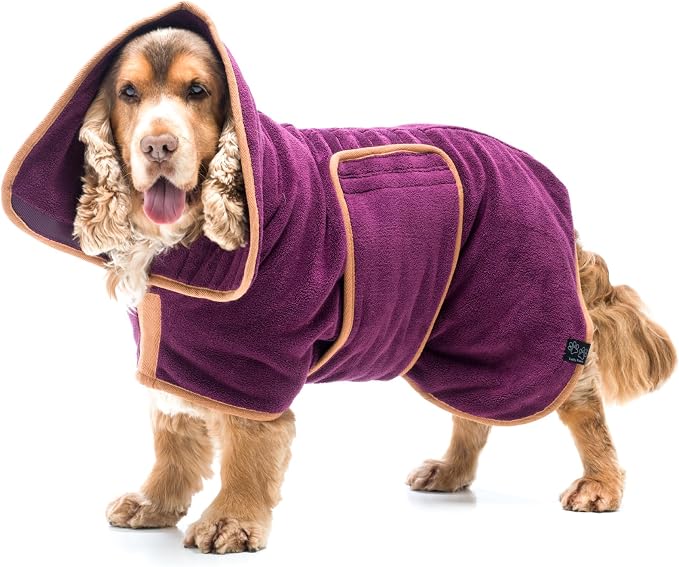 Lucky Pooch® Dog Robe - Luxurious Dog Bathrobe - Ultra Absorbent Dries Your Dogs in Minutes! Double-Layer, Super Soft Towel and Bath Robe All in One (XS, Plum)