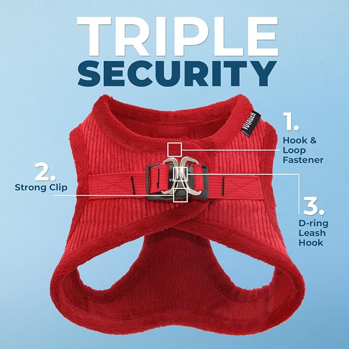 Best Pet Supplies Voyager Step-in Plush Dog Harness - Soft, Step in Vest Harness and Reflective Dog 5 ft Leash Combo with Neoprene Handle for Small and Medium Dogs, Red Corduroy, XS
