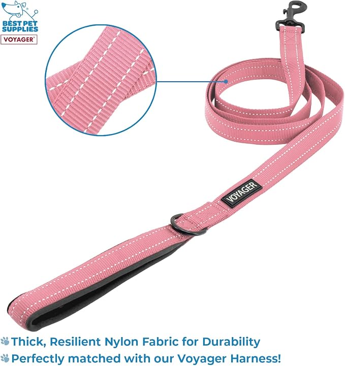 Best Pet Supplies Voyager Step-in Lock Pet Harness w Reflective Pet Leash Combo Set with Neoprene Handle 5ft - Supports Small, Medium and Large Breed Puppies/Cats - Pink Set, XXXS