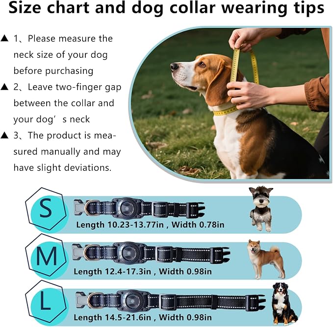Air Tags Dog Collar, Waterproof Pet Collar with Air-Tag Chip for Apple Find My (iOS only) (Black, L)