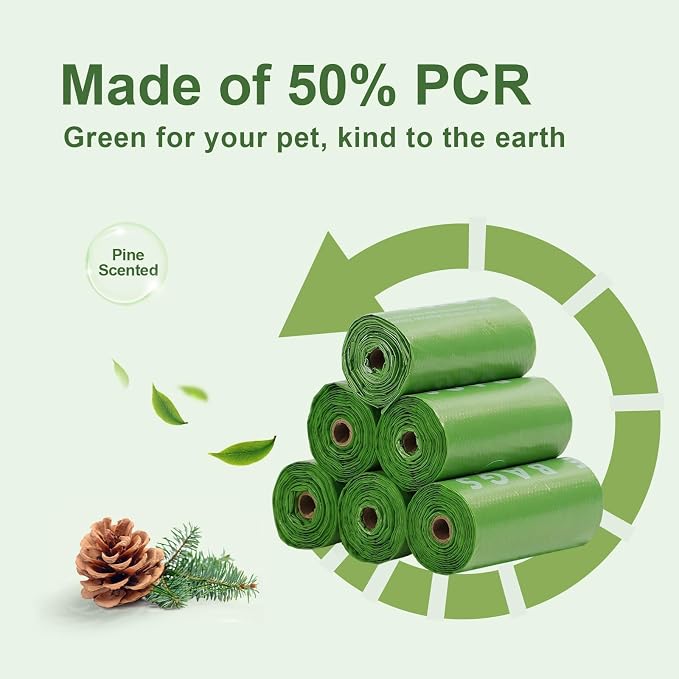 Dog Poop Bags with Handles 4 Rolls, 48 Counts Pine Scented Dog Waste Bags with Dispenser, Leak Proof and Extra Thick, Easy-Tie Pet Poop Bags with Holder for Dogs, Puppies, Cats, Kitten