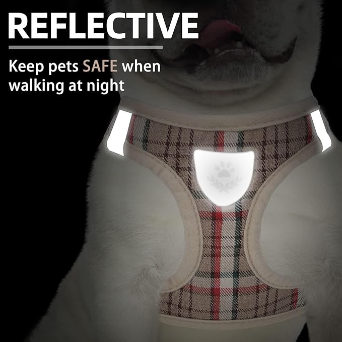 PUPTECK Adjustable Dog Harness Collar and Leash Set Step in No Pull Pet Harness for Small Medium Dogs Puppy and Cats Outdoor Walking Running, Soft Mesh Padded Reflective Vest Harnesses, Khaki S