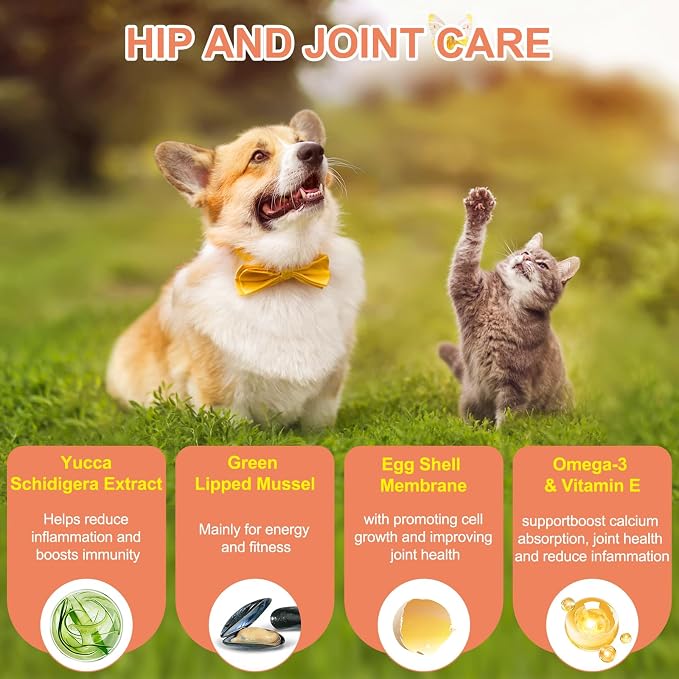 Chewable Bone Health for Dogs & Cats Promotes Tissue Repair, Supports Bones& Muscles, Digestive, Skin, Coat and Improved Nutrient Absorption, 120 Soft Chews.