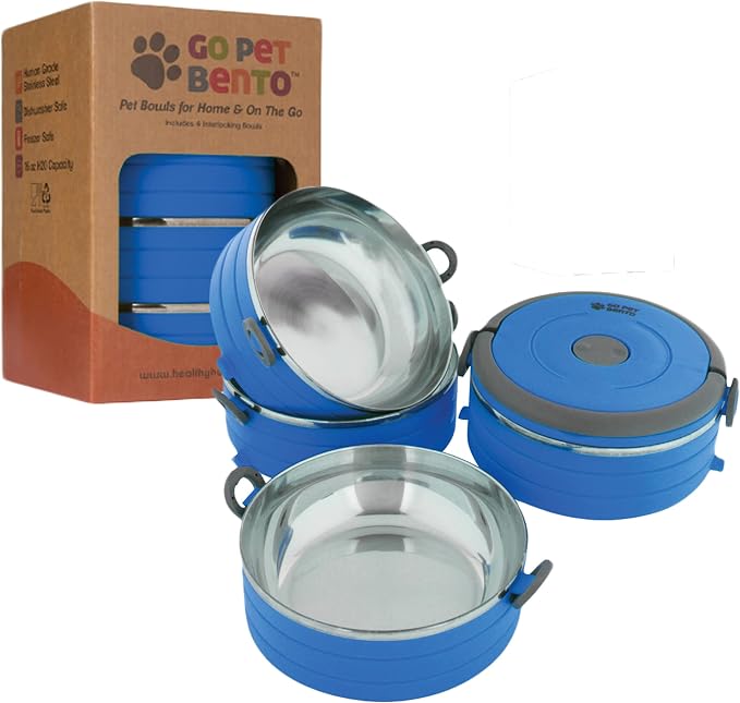 Healthy Human Travel Pet Bento Bowls, 4 Pack, Blue