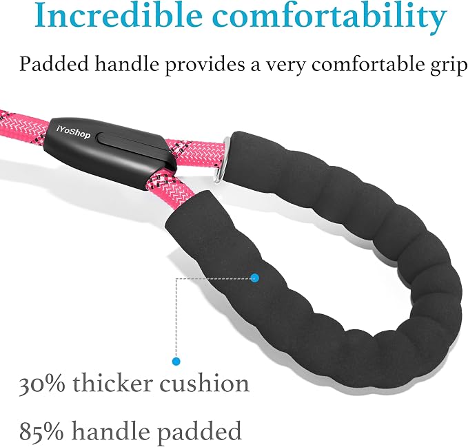 iYoShop Double Dog Leash, 360° Swivel, No Tangle, Large, 25-150 lbs, Pink | Dual Leash for Two Dogs, Split Leash, Shock-Absorbing Bungee, Padded Handle, Heavy-Duty Rope