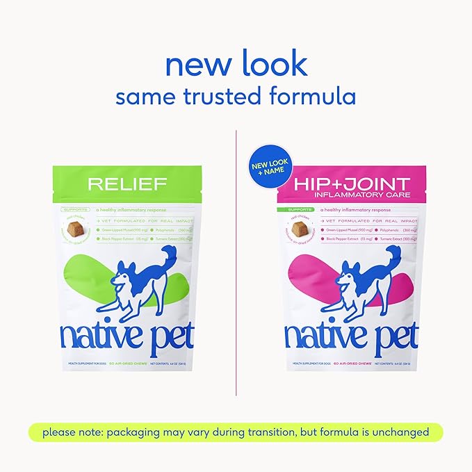 Native Pet Inflammatory Care - Pain Relief for Dogs - Green-Lipped Mussel, Turmeric & Collagen for Dogs - Hip and Joint Supplement Supports Healthy Inflammatory Response & Joint Comfort - 120 Chews