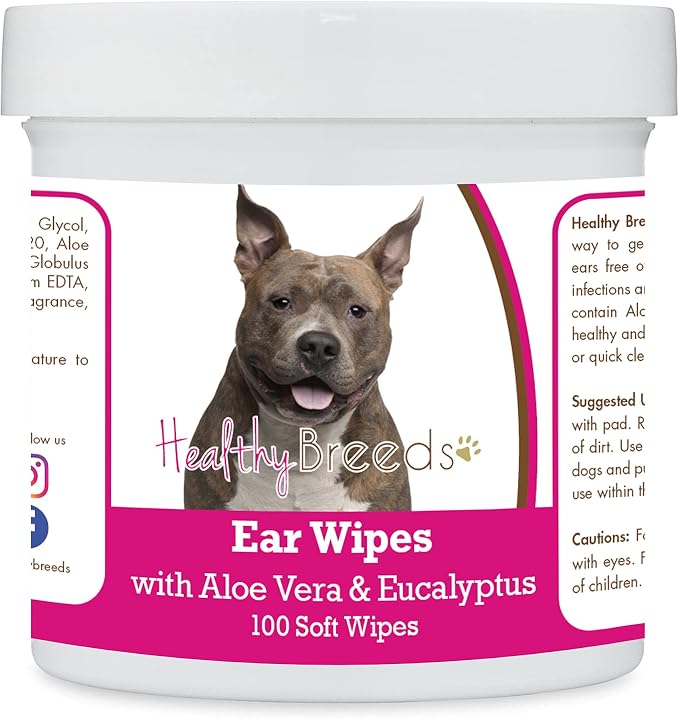 Healthy Breeds American Staffordshire Terrier Ear Cleaning Wipes with Aloe & Eucalyptus, 100 Count